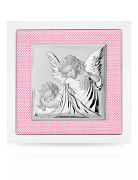 Aniołek w różowej ramce Obrazek srebrny z grawerem Valenti 75020