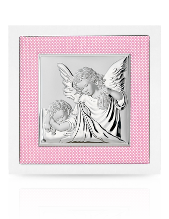 Aniołek w różowej ramce Obrazek srebrny z grawerem Valenti 75020
