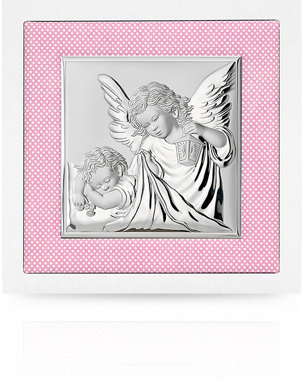 Aniołek w różowej ramce: obrazek srebrny - Valenti