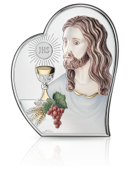 Jezus przy Hostii Kolorowy obrazek srebrny Valenti 81124
