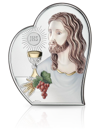 Jezus przy Hostii Kolorowy obrazek srebrny z grawerem Valenti 81124