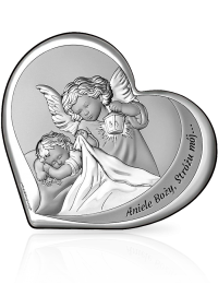 Anioł Stróż w sercu Obrazek srebrny na Chrzest z grawerem Beltrami 6777