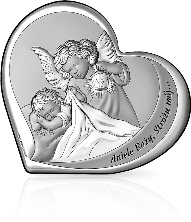 Anioł Stróż w sercu: obrazek srebrny na Chrzest - Beltrami