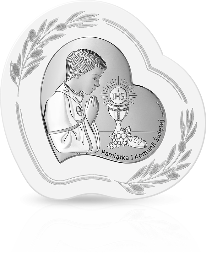 Obrazek na Komunię dla chłopca: srebrna pamiątka w sercu - Beltrami