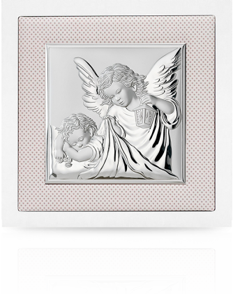 Aniołek w beżowej ramce: obrazek srebrny - Valenti