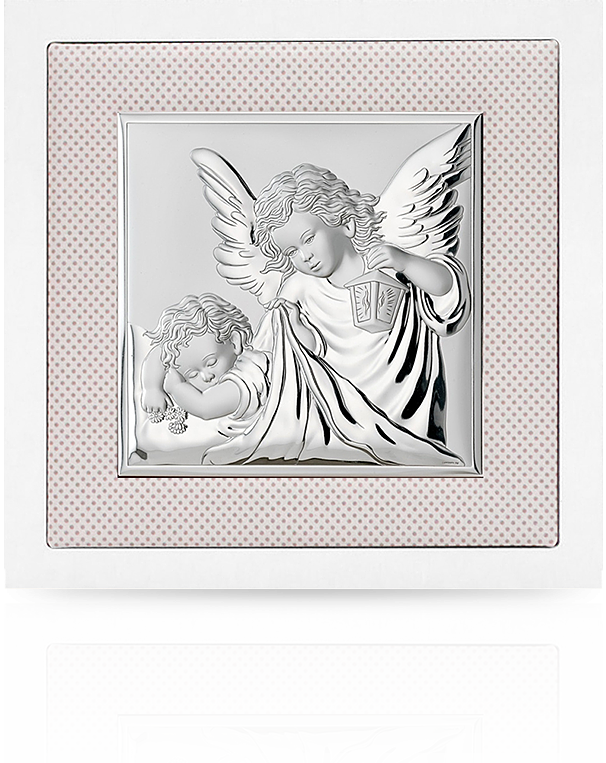 Aniołek w beżowej ramce: obrazek srebrny - Valenti