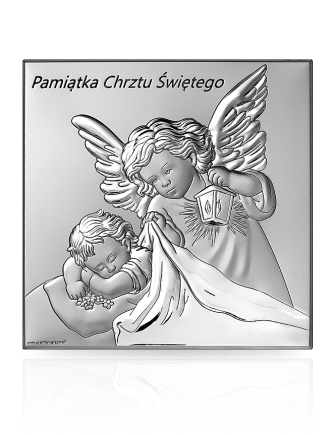 Obrazek srebrny Aniołek Pamiątka na Chrzest z grawerem Beltrami 6733