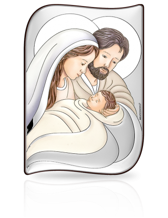 Święta Rodzina z Dzieciątkiem Obrazek srebrny kolorowy z grawerem Beltrami 6776