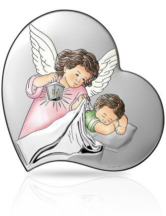 Srebrny Aniołek w sercu Obrazek srebrny dla dziewczynki z grawerem Beltrami 6748