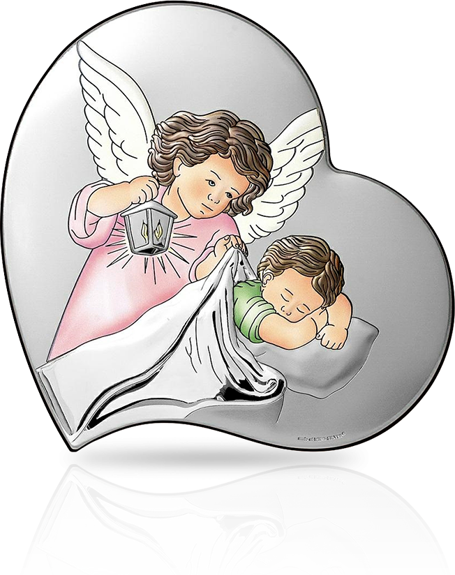 Srebrny Aniołek w sercu: obrazek srebrny dla dziewczynki - Beltrami
