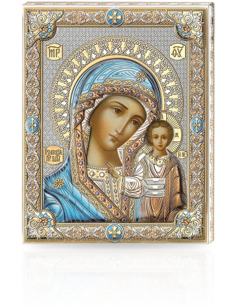Matka Boska Kazańska Srebrna ikona w kolorze z grawerem Valenti 81356