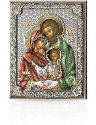 Ikona Święta Rodzina Srebrna kolorowana z grawerem Valenti 81357