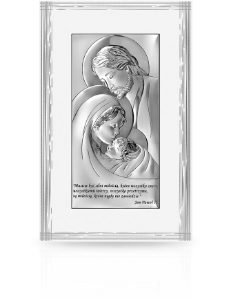 Święta Rodzina na białym drewnie Obraz srebrny z grawerem Beltrami 6380SW