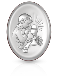 Pamiątka dla chłopca Obrazek srebrny okrągły z grawerem Beltrami 6342