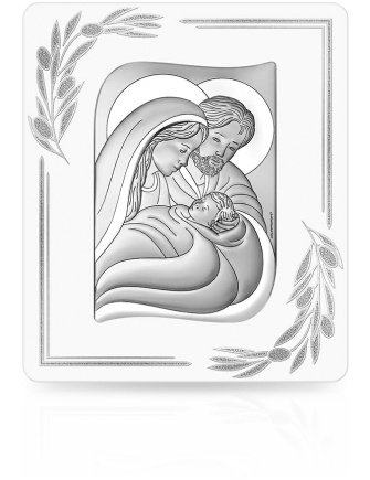 Święta Rodzina na białym panelu Obraz srebrny z kłosami z grawerem Beltrami 6776OP