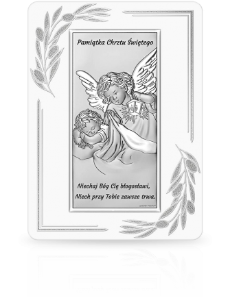 Aniołek na Chrzest Obrazek srebrny na panelu z grawerem Beltrami 6657OP