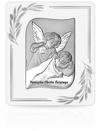 Aniołek na Chrzest Obrazek srebrny na panelu z grawerem Beltrami 6784SOP