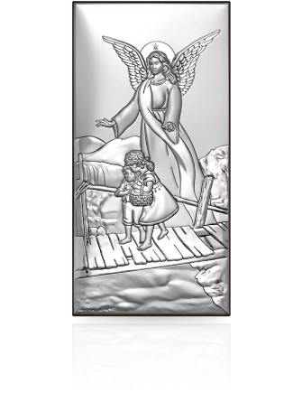 Anioł Stróż nad dziećmi Obrazek srebrny z grawerem Beltrami 6785