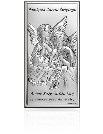 Aniołki nad dzieckiem Srebrny obrazek z grawerem Beltrami 6655