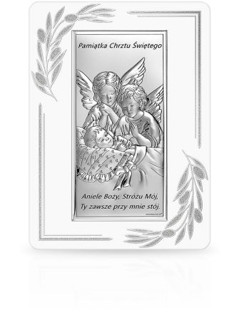 Aniołek dla dziecka Obrazek srebrny na chrzest z grawerem Beltrami 6655OP