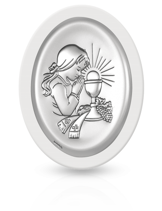 Pamiątka dla dziewczynki Okrągły obrazek srebrny z grawerem Beltrami 6342