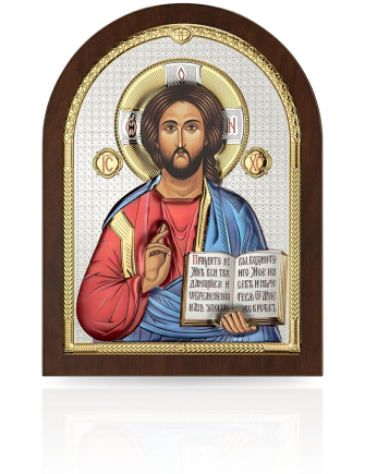 Chrystus Pantokrator Srebrna ikona kolorowa z grawerem Beltrami AE0803