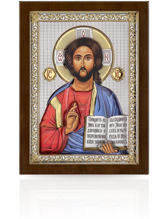 Chrystus Pantokrator Srebrna ikona kolorowa z grawerem Beltrami AE0843