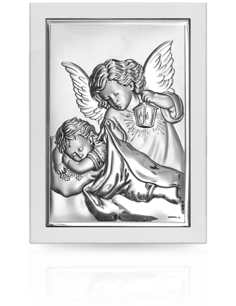 Aniołek w białej ramce Pamiątka Chrztu Świętego z grawerem Beltrami 6325